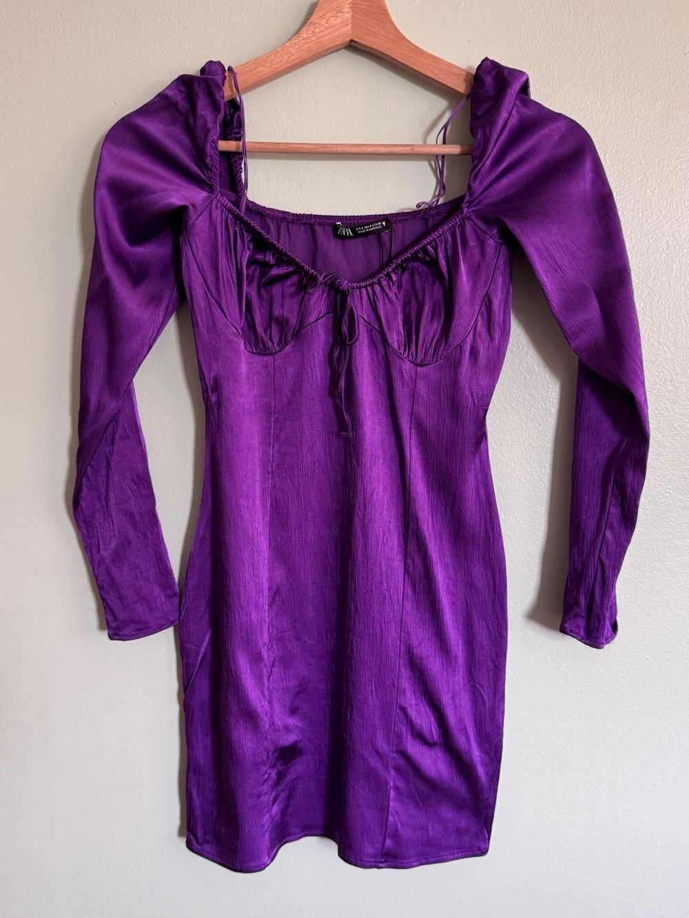Zara Jewel Purple Satin Long Sleeve Mini Dress